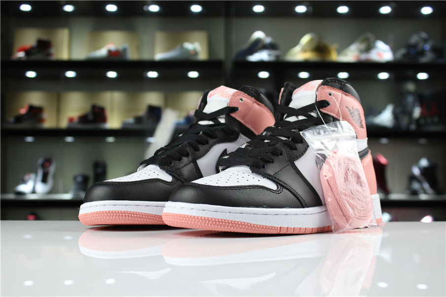 New Women Air Jordan 1 Black Pink White Shoes